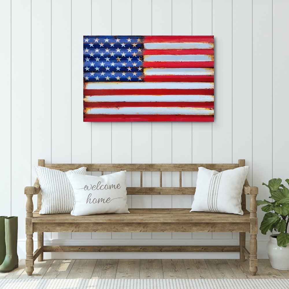 Rustic American Flag 30"x 20" Hand Painted Ready To Hang!